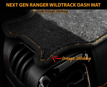 NEXT GEN Ford Ranger Raptor  Dash Mat BLACK WITH ORANGE STITCHING