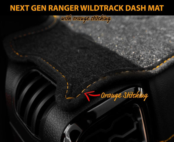 NEXT GEN Ford Ranger Wildtrack Dash Mat BLACK WITH ORANGE STITCHING ...